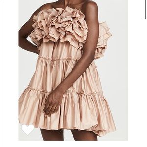 AJE brown ruffle strapless dress